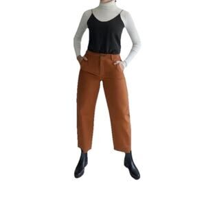 Everlane Curved Canvas Pant Barrel Leg workwear Pants 6 Orange Oxido